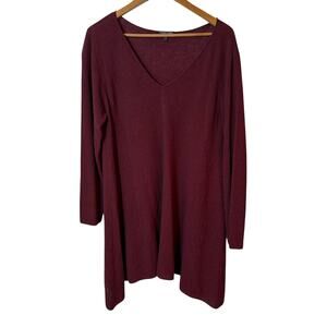 Eileen Fisher XL Merino Wool Burgundy Tunic Sweater Dress